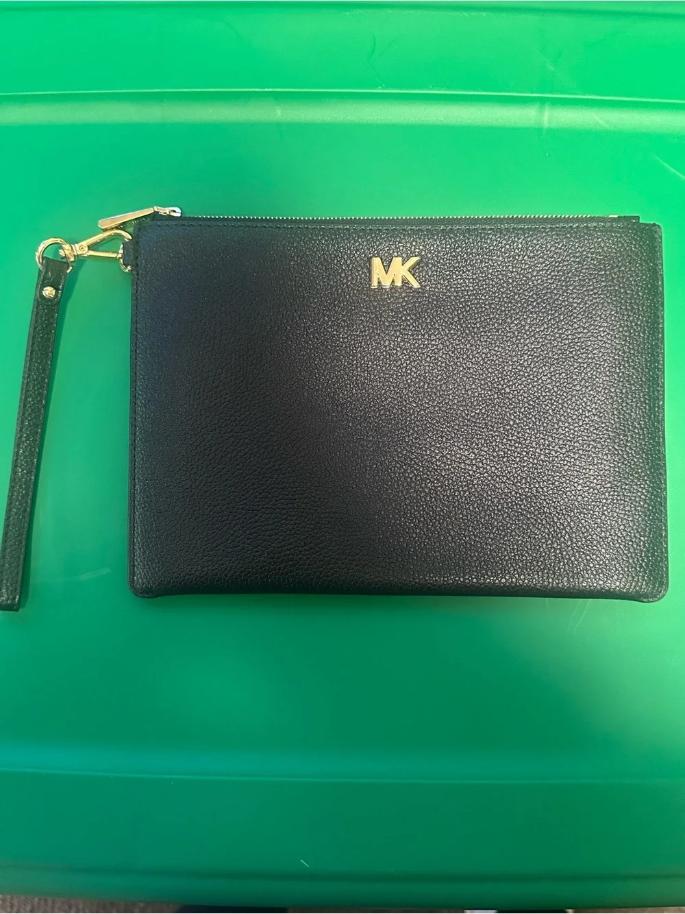 Michael Kors Black Pebbled Leather Wristlet with Gold MK Logo ***LIKE NEW***